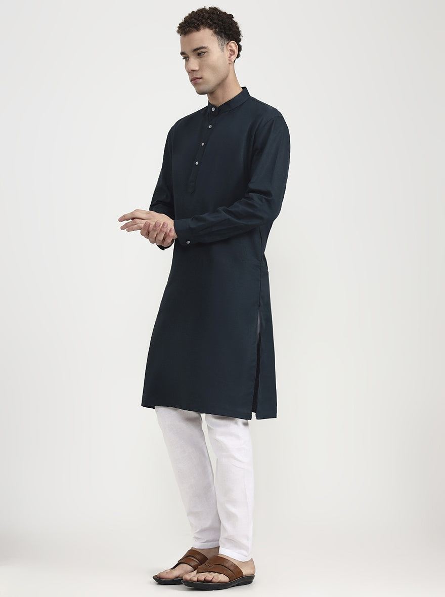 Bottle Green Solid Modi Kurta | JadeBlue