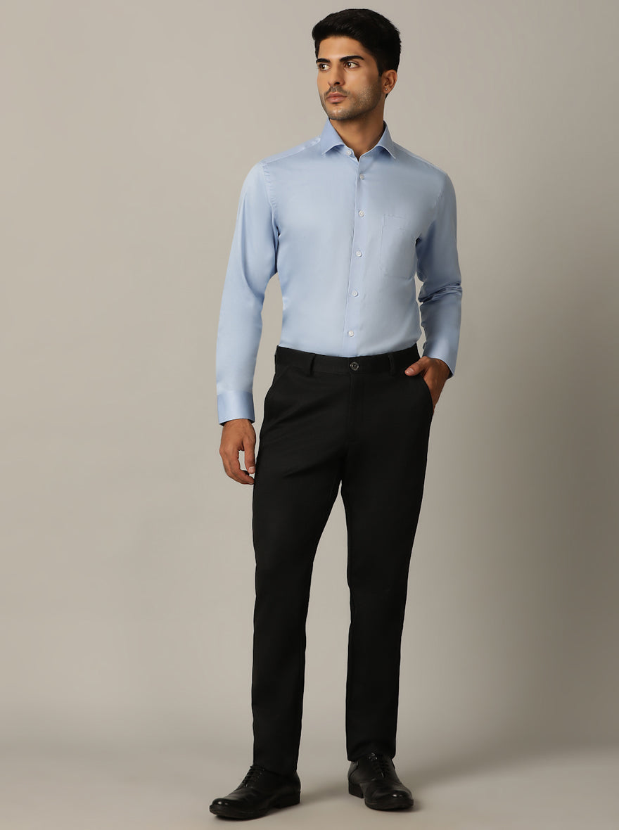 Sky Blue Solid Slim Fit Formal Shirt | Metal