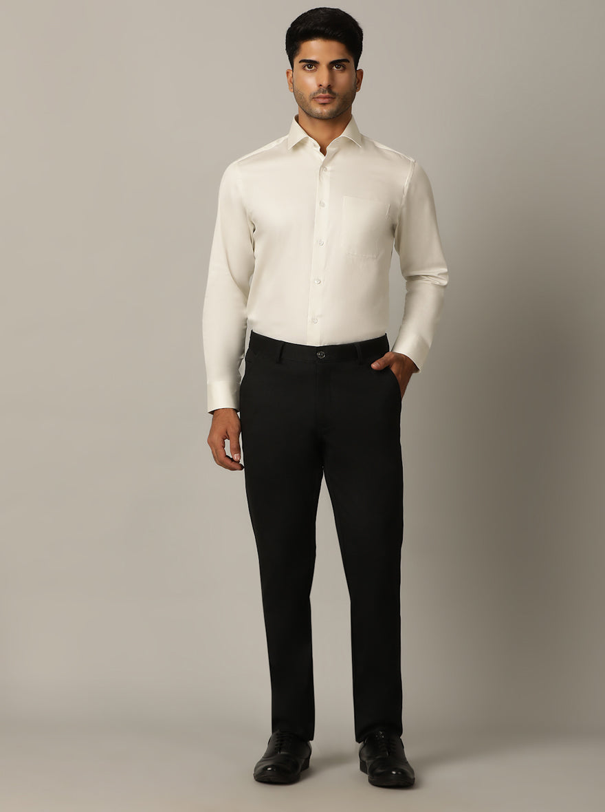 Off White Solid Slim Fit Formal Shirt | Metal
