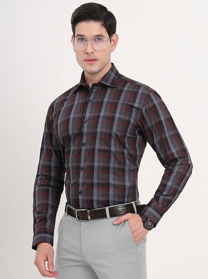 Maroon & Blue Checked Slim Fit Formal Shirt | Metal