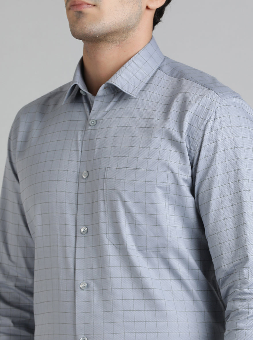Grey Checked Regular Fit Formal Shirt | JadeBlue