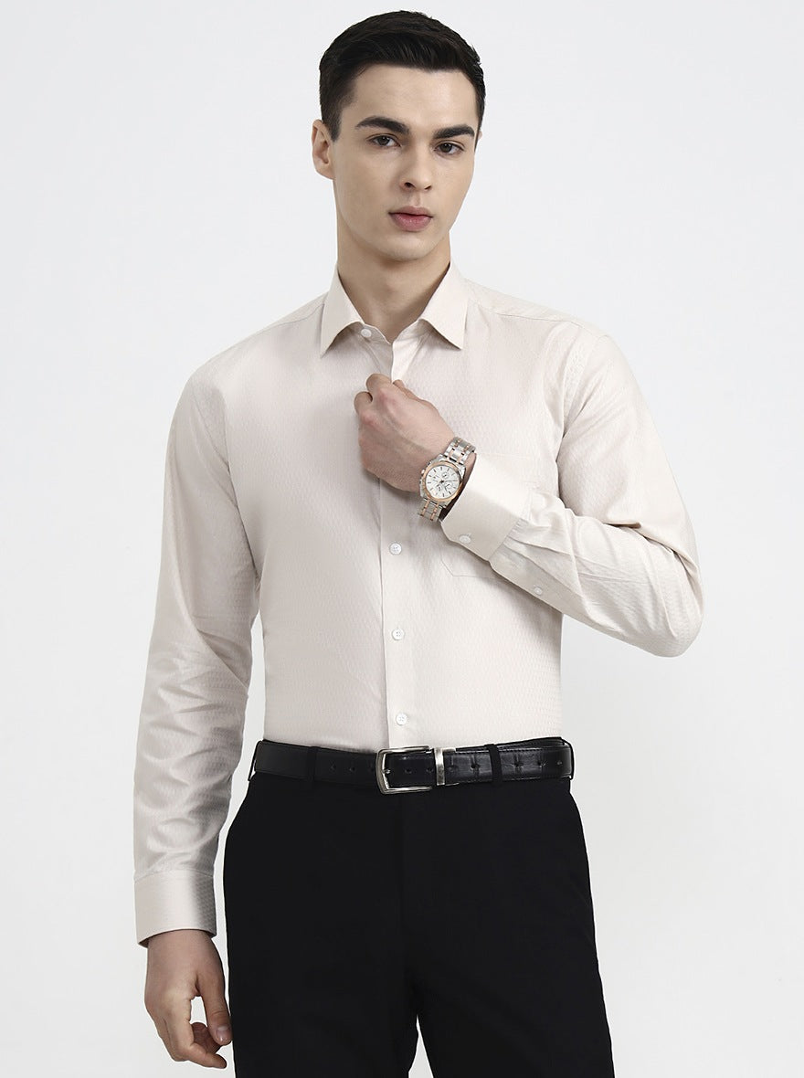 Beige Solid Regular Fit Formal Shirt | JadeBlue
