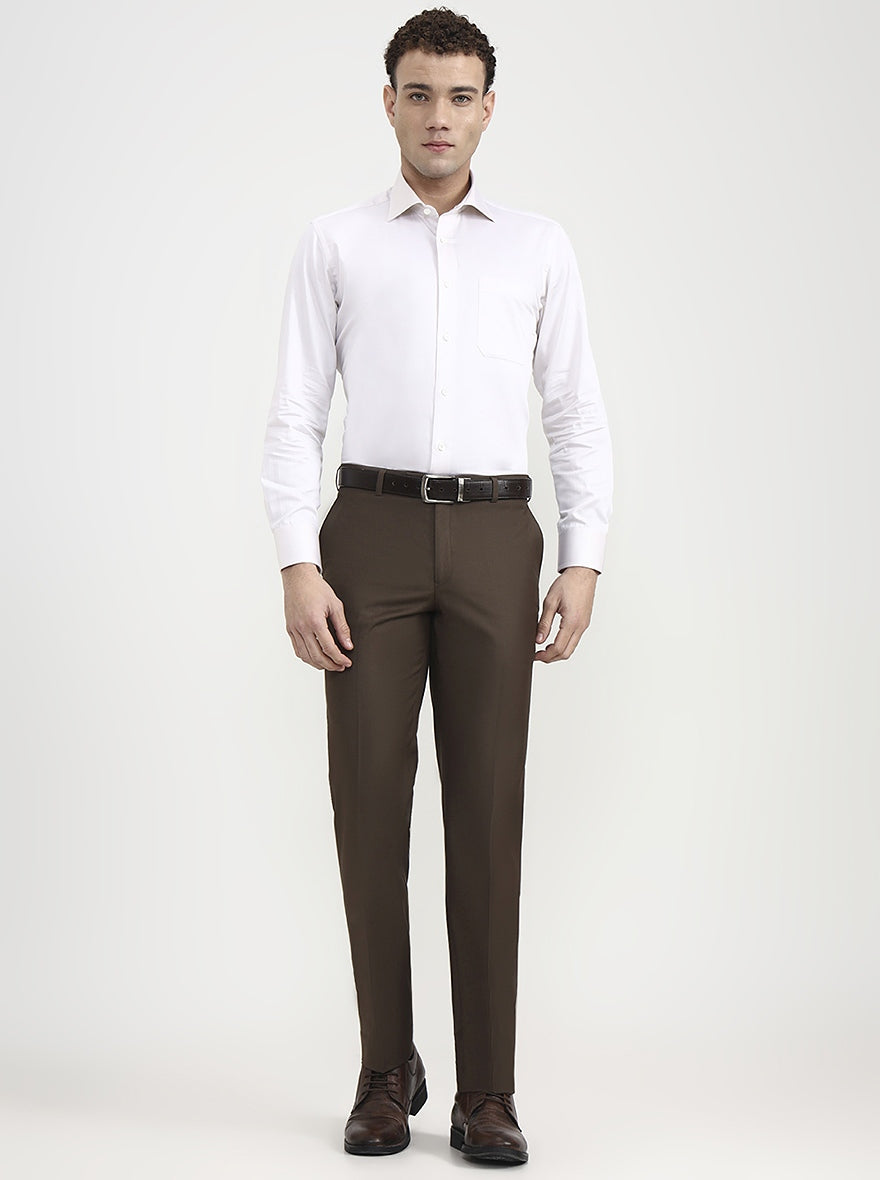 Brown Solid Regular Fit Formal Trouser | JadeBlue