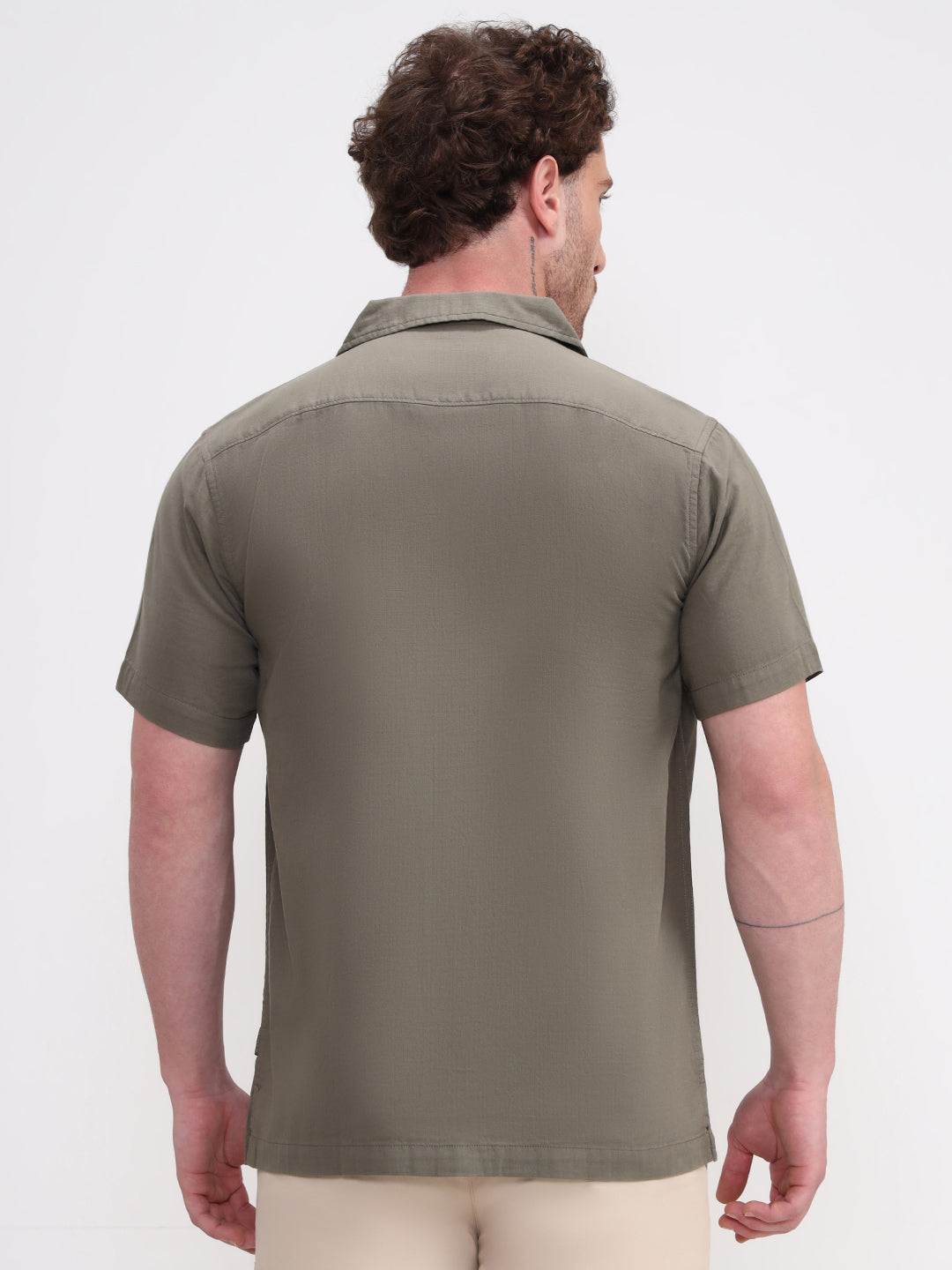 Olive Solid Slim Fit Casual Shirt | JadeBlue