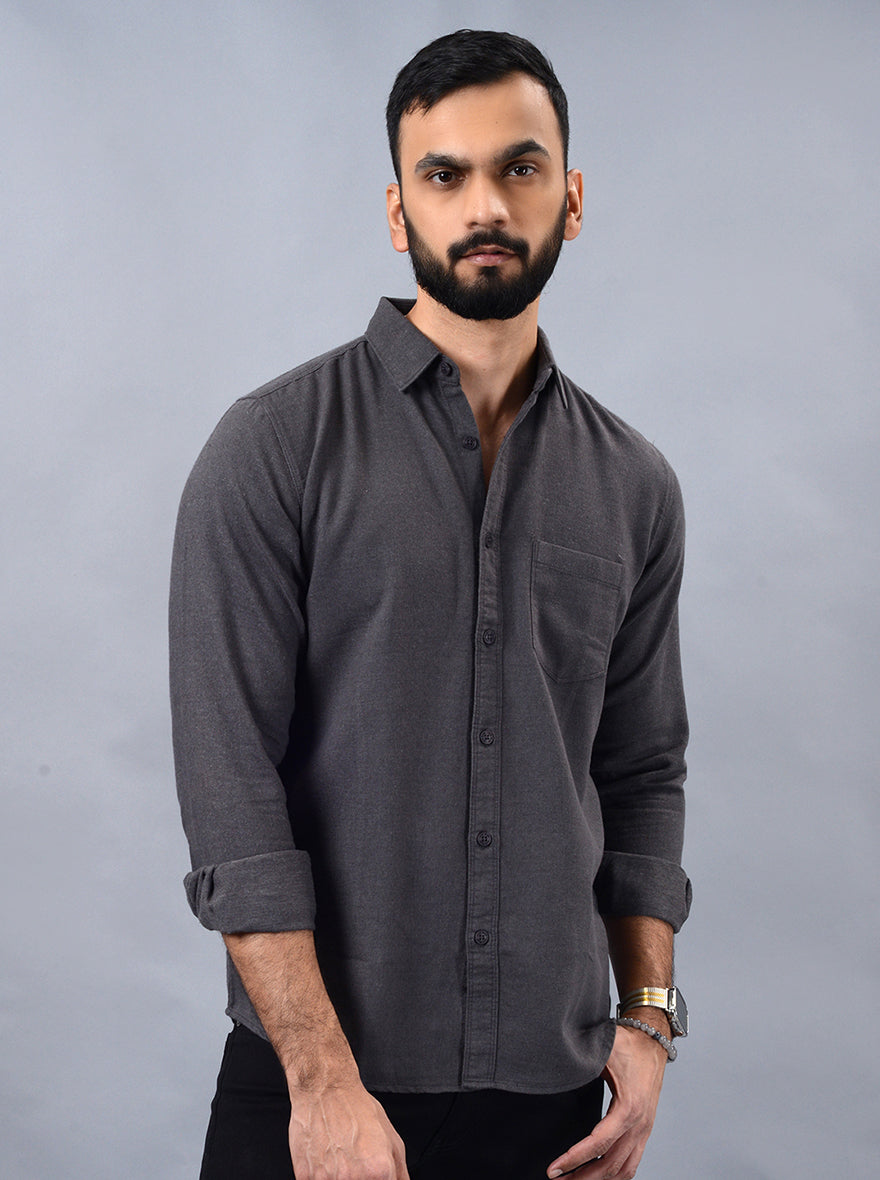 Grey Solid Slim Fit Casual Shirt | JadeBlue
