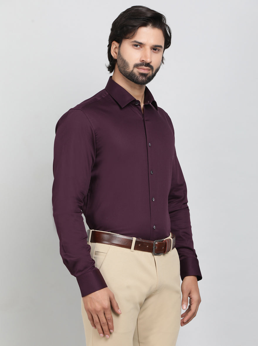 Wine Solid Slim Fit Party Wear Shirt | Wyre