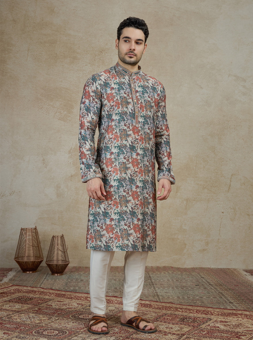 Green & Orange Printed Kurta Pajama | Virasana