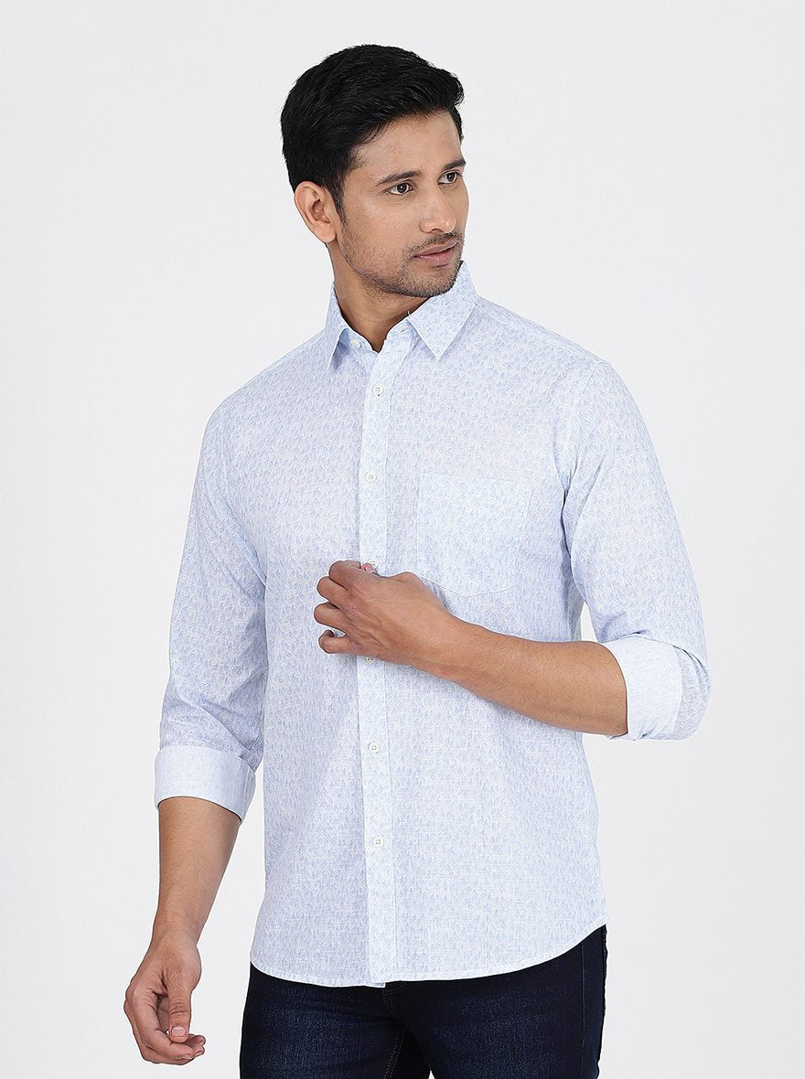 Light Blue Printed Slim Fit Casual Shirt | JadeBlue
