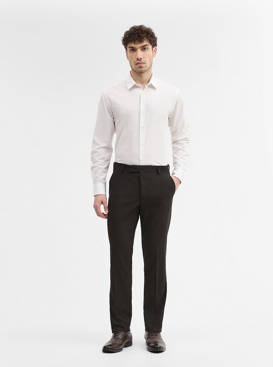 Brown Solid Super Slim Fit Formal Trouser | Greenfibre