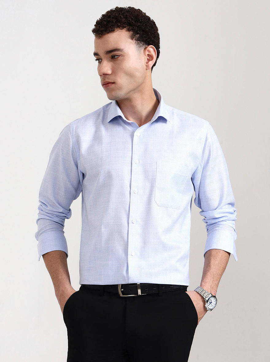 Light Blue Checked Slim Fit Formal Shirt | Greenfibre