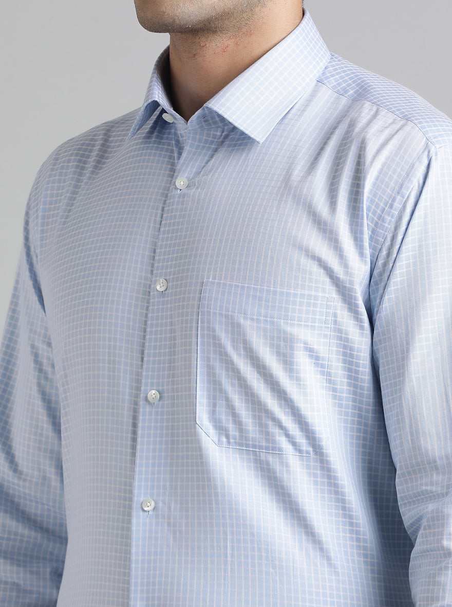 Blue Checked Regular Fit Formal Shirt | JadeBlue