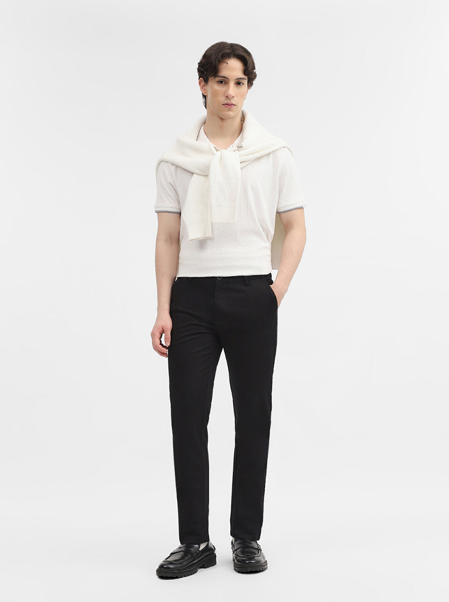 Black Solid Uno Fit Casual Trouser | JadeBlue
