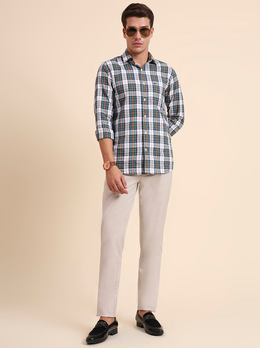 Beige Solid Uno Fit Casual Trouser | JadeBlue