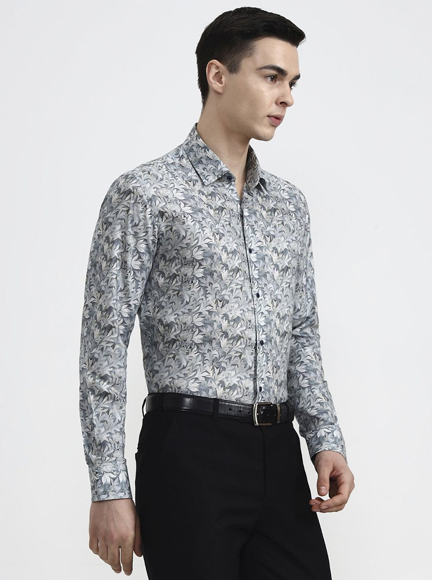 Grey & Beige Printed Regular Fit Party Wear Shirt | Wyre