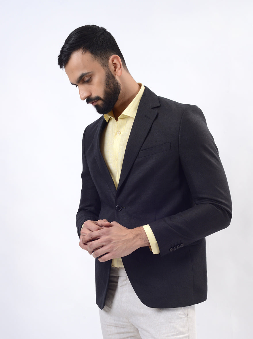 Black Solid Regular Fit Blazer | JB Studio