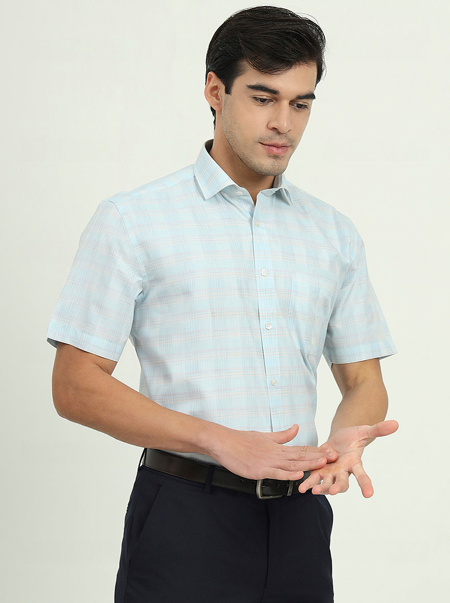 Sea Blue Solid Regular Fit Formal Shirt | Greenfibre