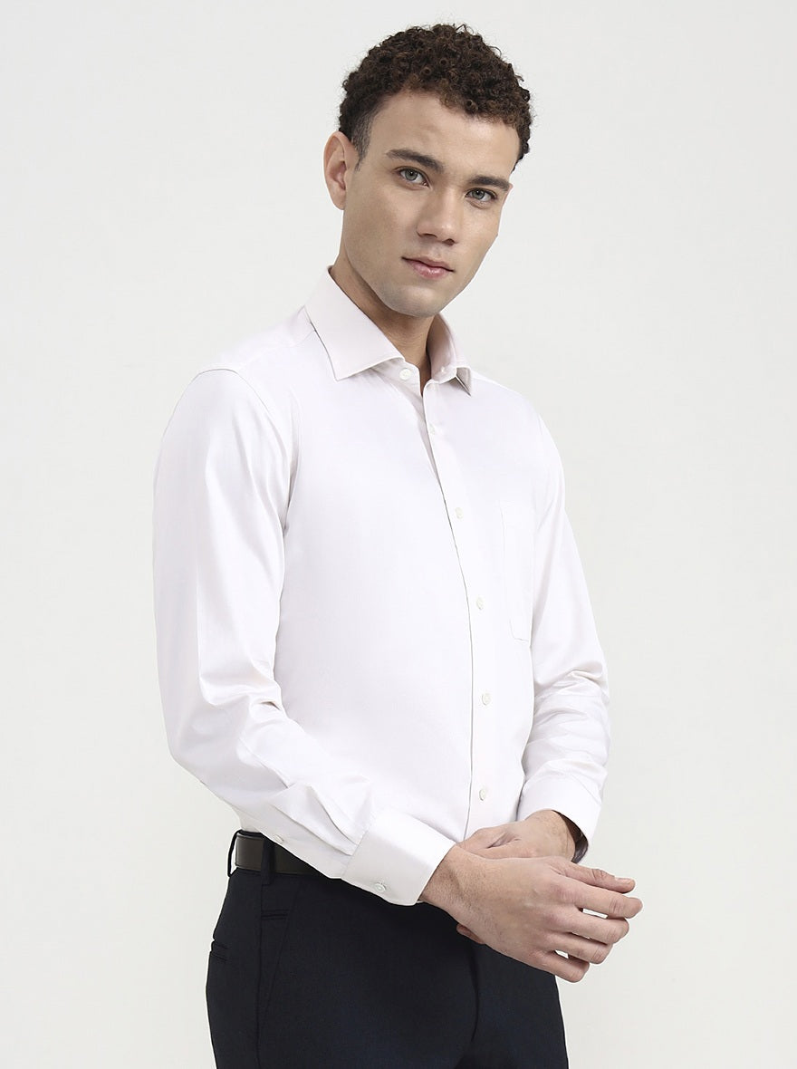 Cream Solid Slim Fit Formal Shirt | JadeBlue Super Luxe