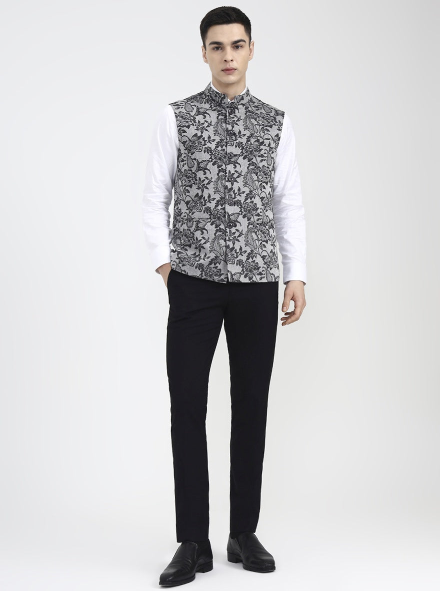 Grey Printed Regular Fit Waistcoat | Wyre