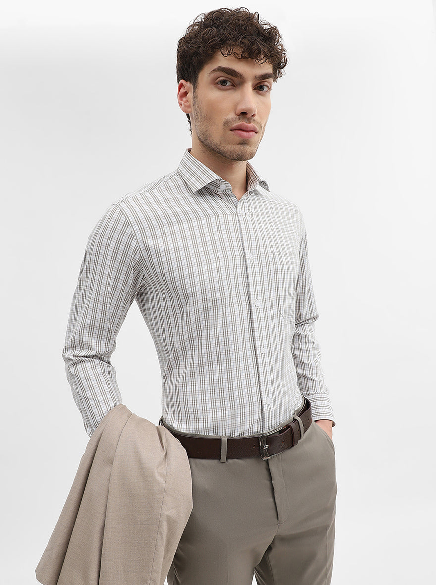 Green & White Checked Slim Fit Formal Shirt | Greenfibre