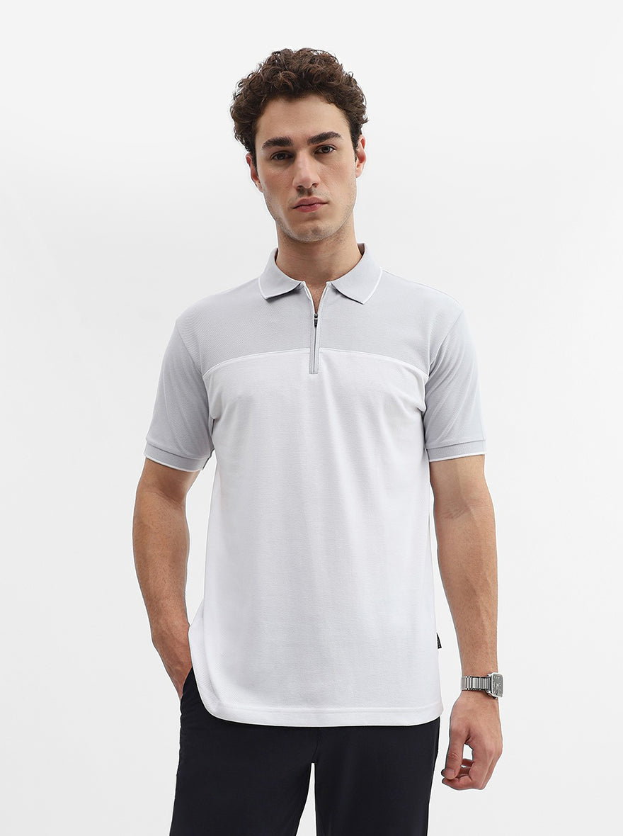 Steel Grey & White Solid Slim Fit Polo T-Shirt | Greenfibre