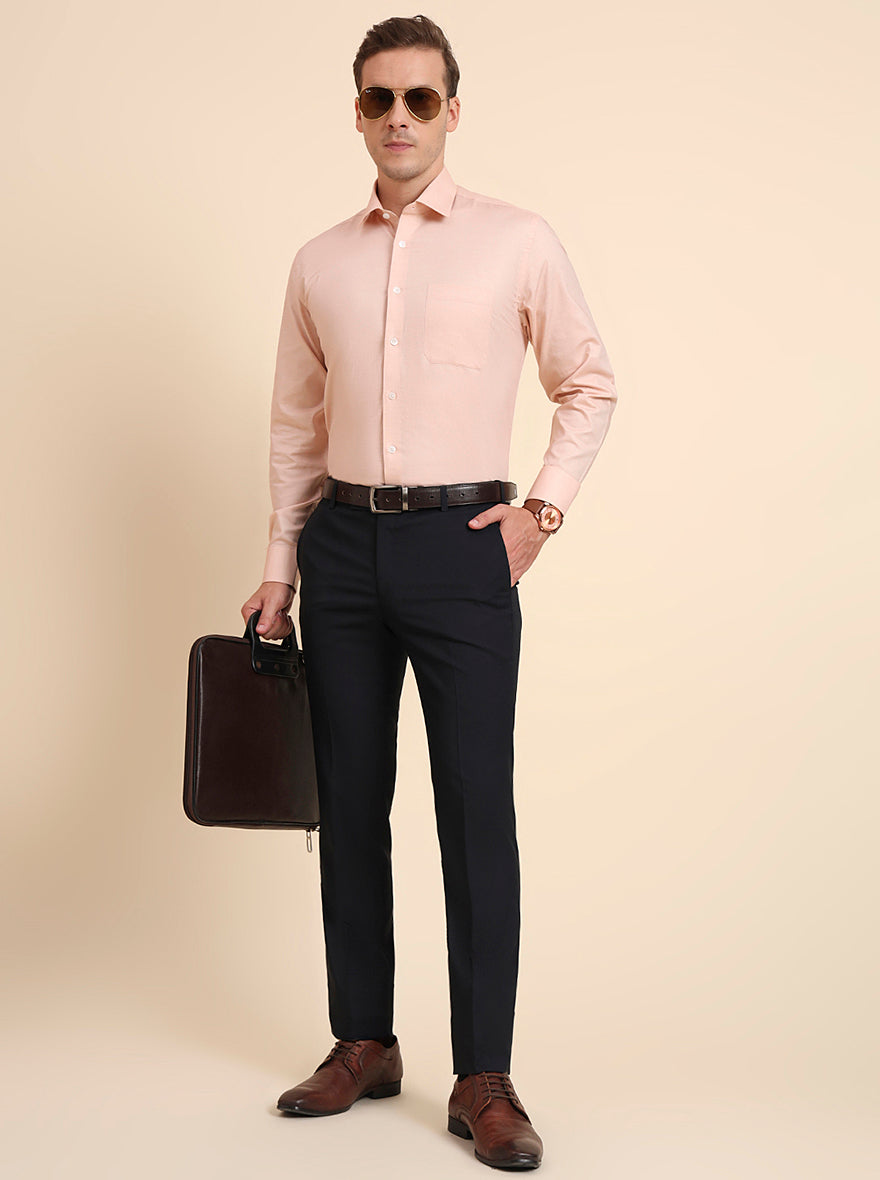 Navy Blue Solid Slim Fit Formal Trouser | Greenfibre.