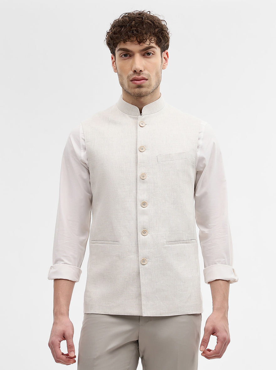 Natural Grey Solid Regular Fit Modi Jacket | JadeBlue