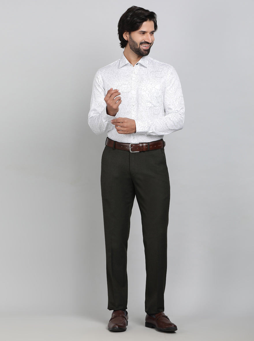 Olive Green Solid Super Slim Fit Formal Trouser | JadeBlue Youth