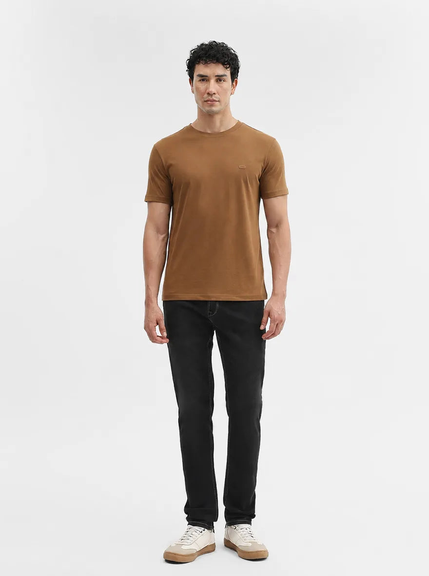 Brown Solid Slim Fit T-Shirt | JadeBlue