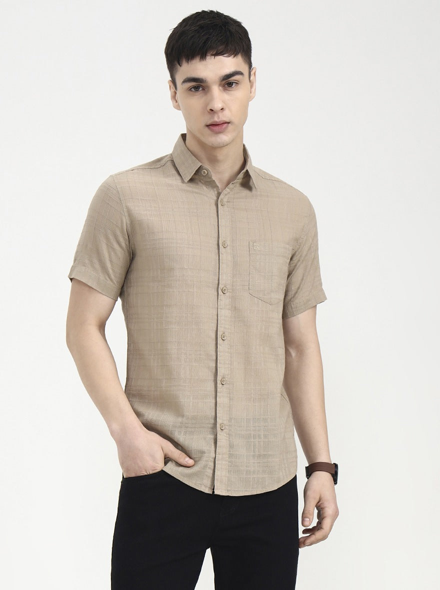 Brown Checked Slim Fit Casual Shirt | JadeBlue