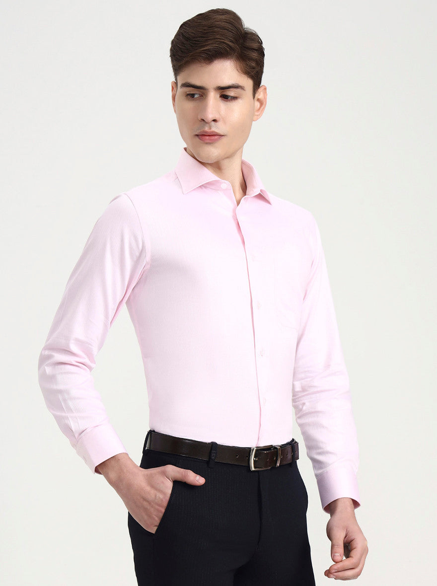Pink Solid Slim Fit Formal Shirt | Metal