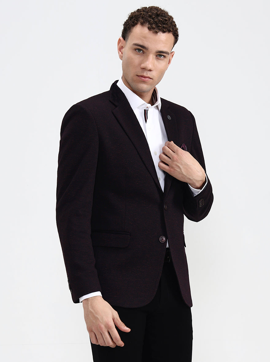 Maroon Solid Regular Fit Blazer | Wyre