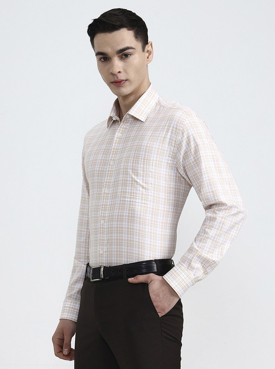Yellow & White Checked Regular Fit Formal Shirt | JadeBlue