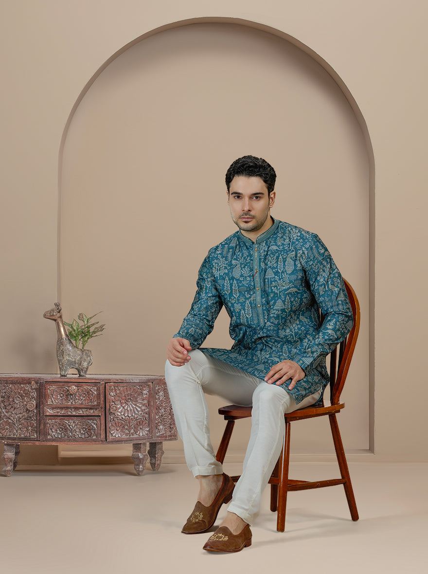 Deep Blue Printed Kurta Pajama | Virasana