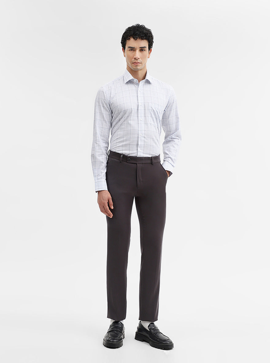 White & Blue Checked Slim Fit Formal Shirt | Metal