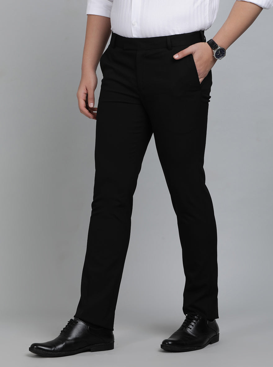 Black Solid Slim Fit Formal Trouser | Metal