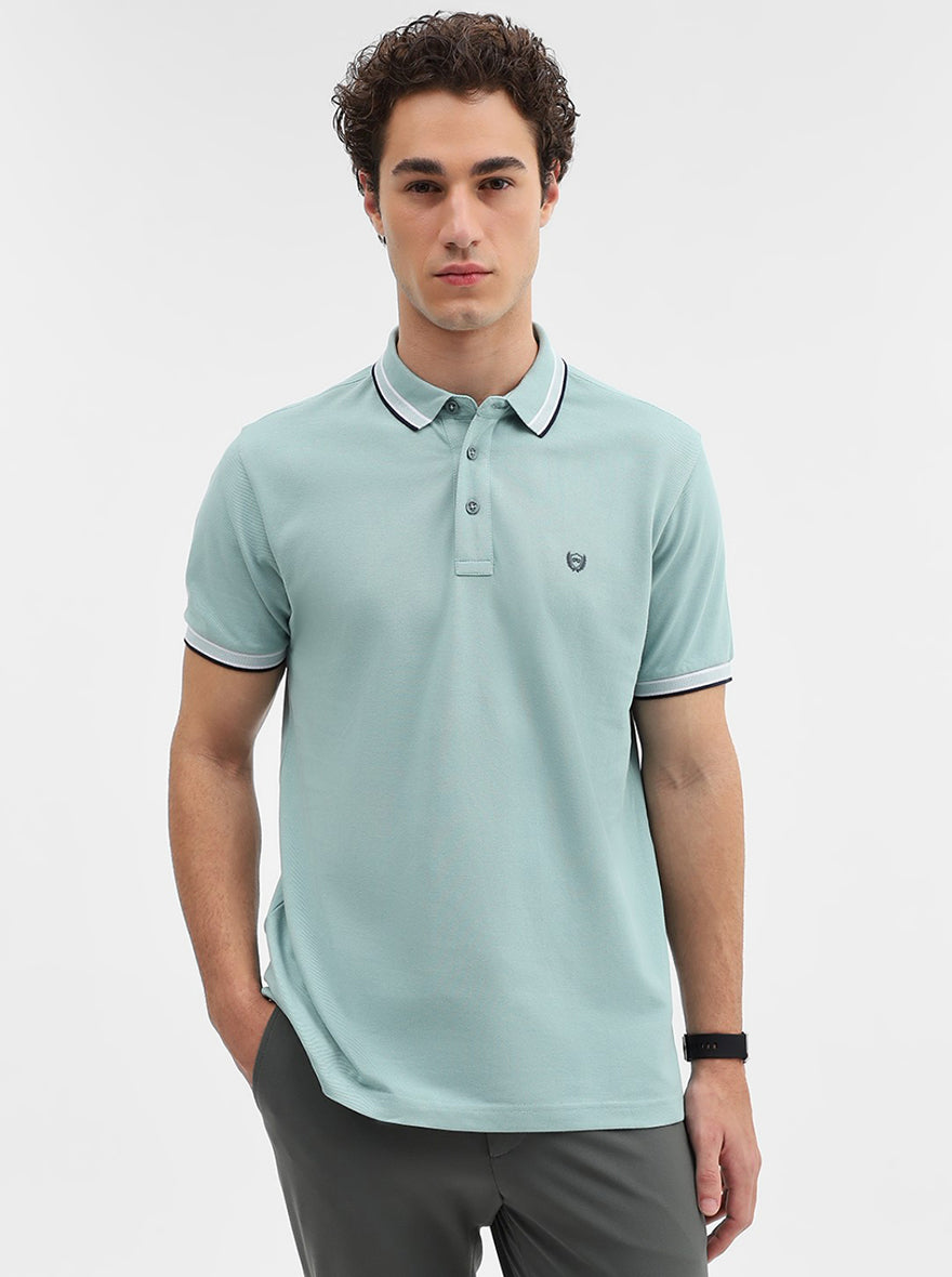 Mint Green Solid Slim Fit Polo T-Shirt | JadeBlue