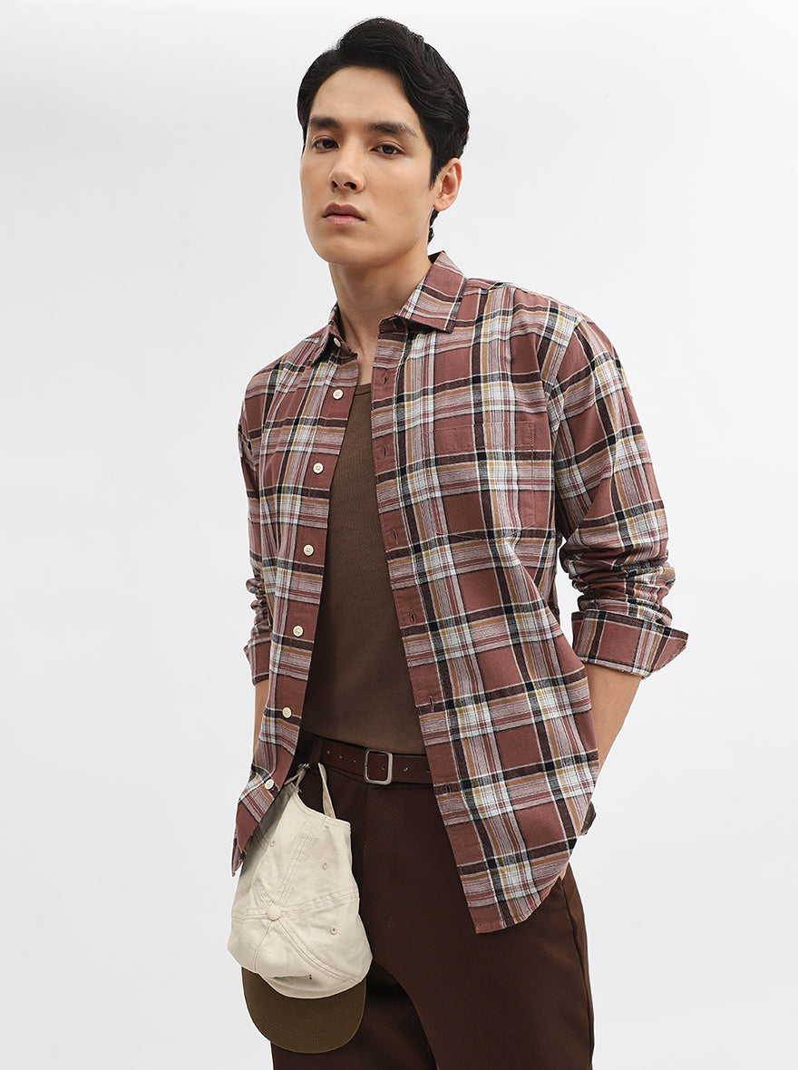 Chocolaty Checked Slim Fit Casual Shirt | Greenfibre