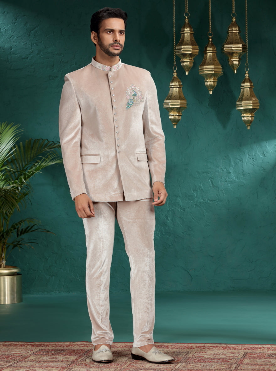 Onion Peach Embroidered Jodhpuri Suit | JadeBlue