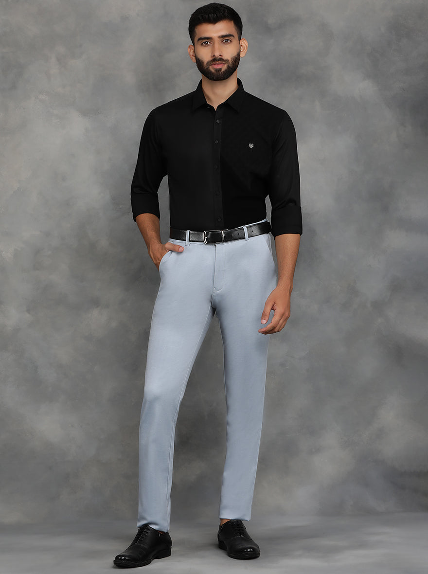 Light Blue Solid Venice Fit Casual Trouser | JadeBlue