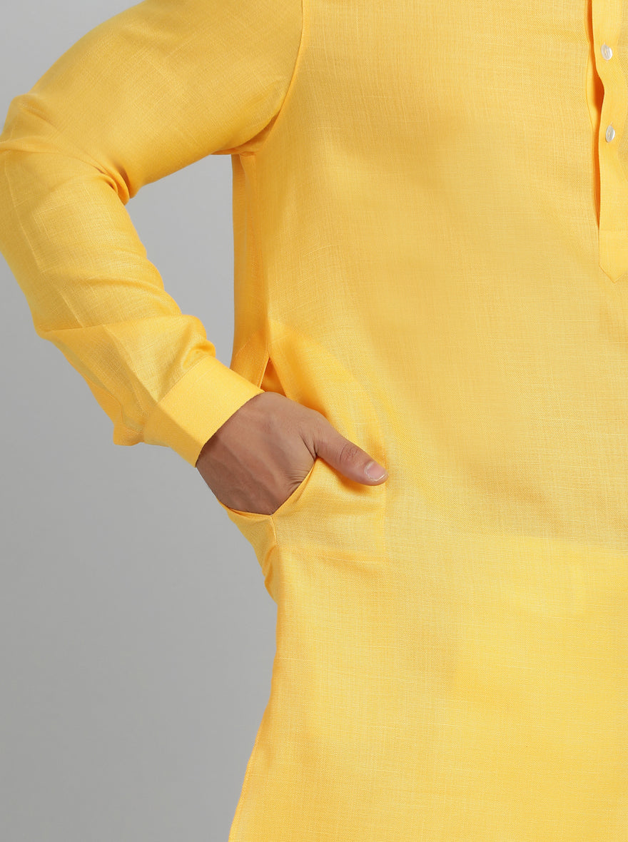 Yellow Solid Regular Fit Modi Kurta | JadeBlue