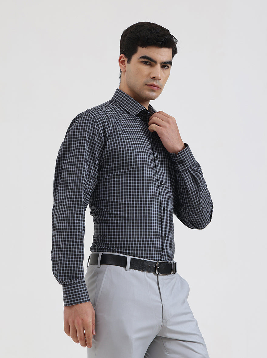 Grey Checked Regular Fit Formal Shirt | JadeBlue