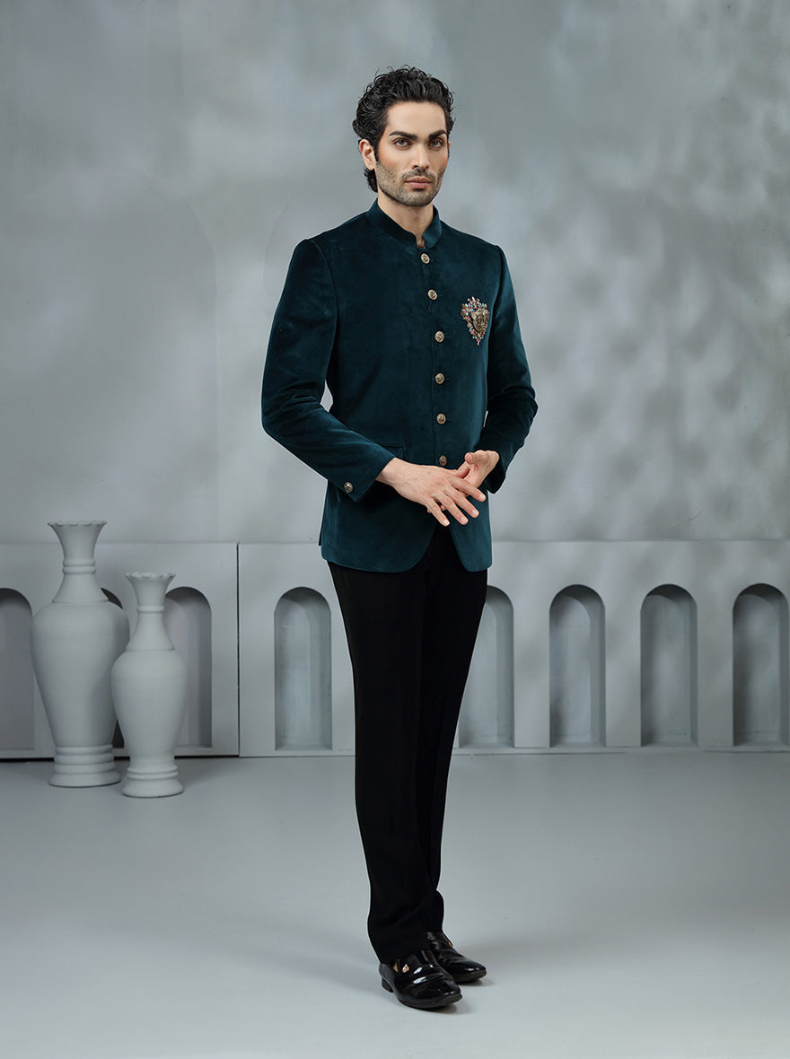 Peacock Green Embroidered Jodhpuri Suit | JB X JB