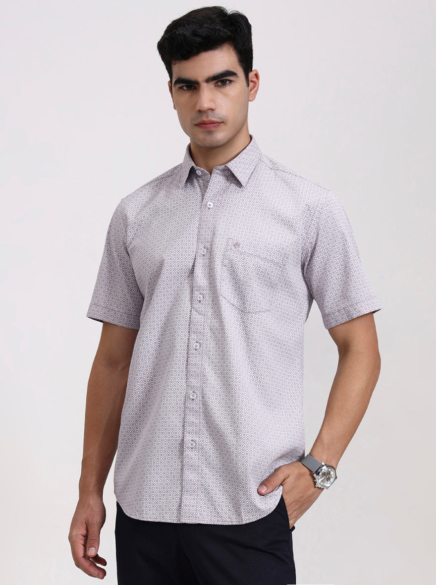 Purple Printed Slim Fit Semi Casual Shirt | Greenfibre