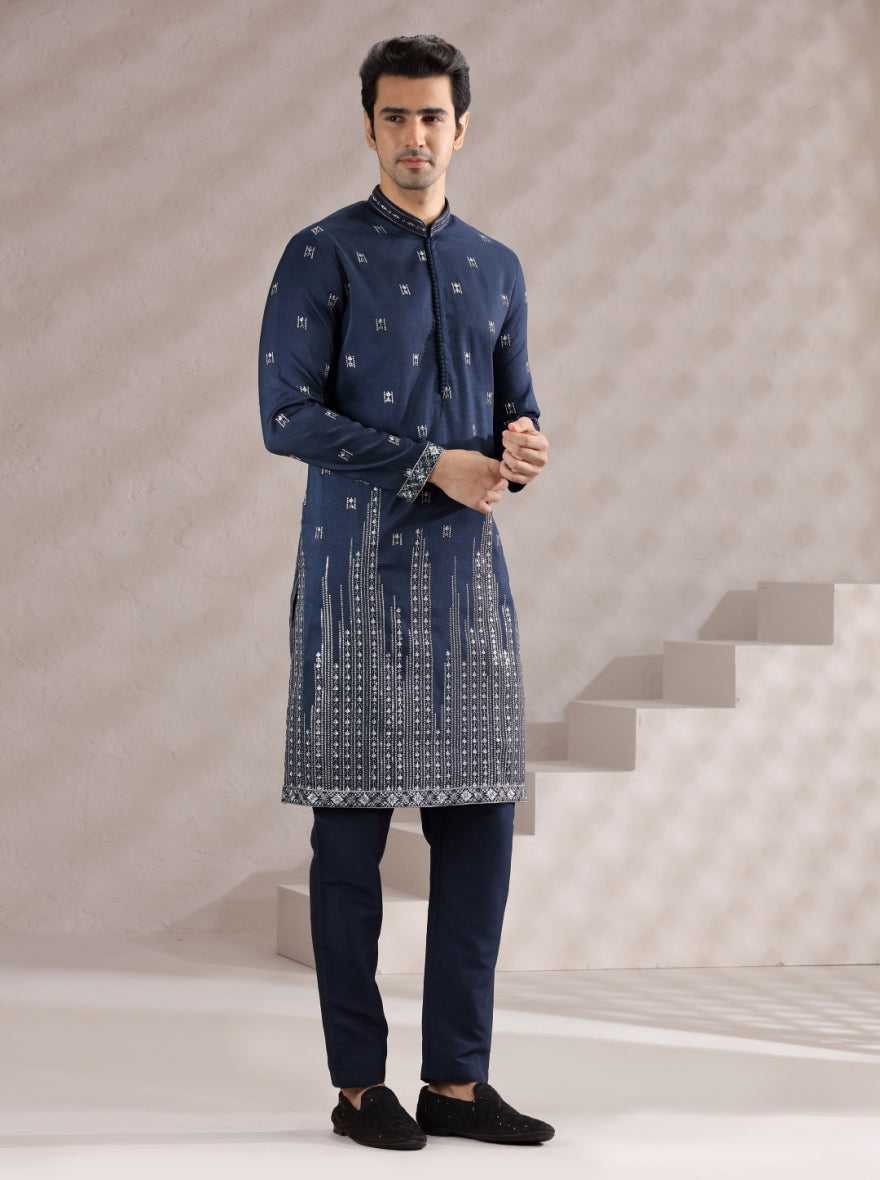 Navy Blue Embroidered Kurta Pajama | TULA