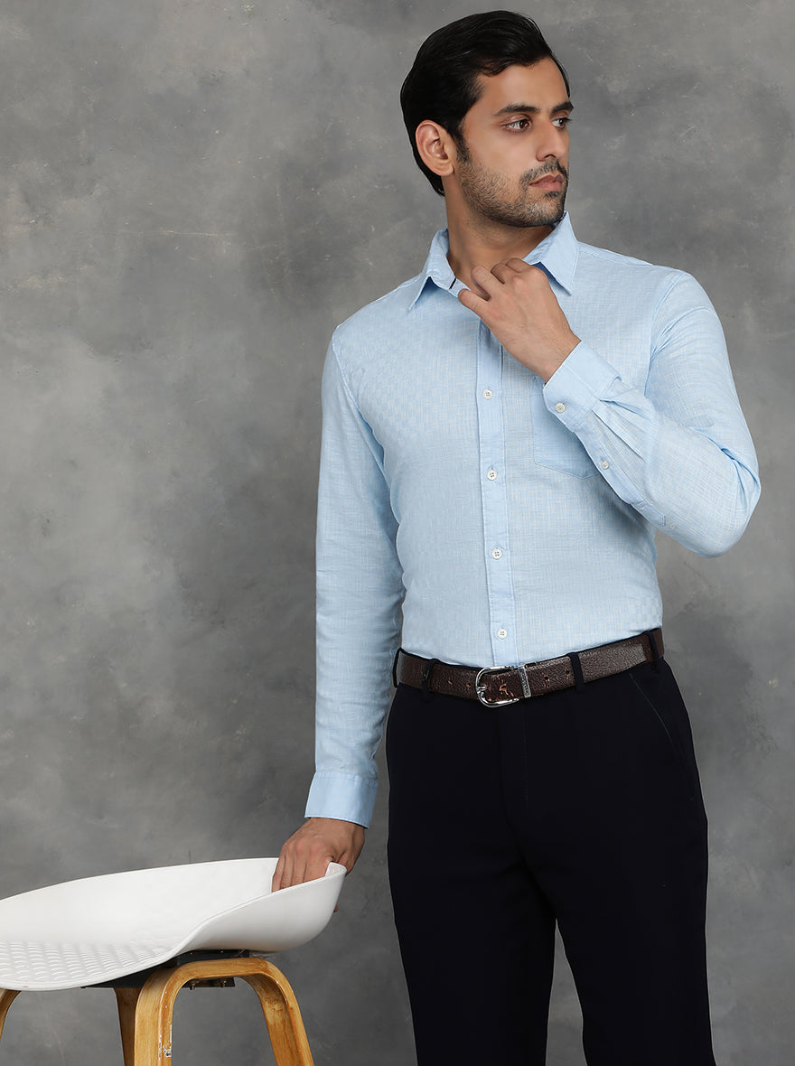 Light Blue Solid Slim Fit Casual Shirt | JadeBlue