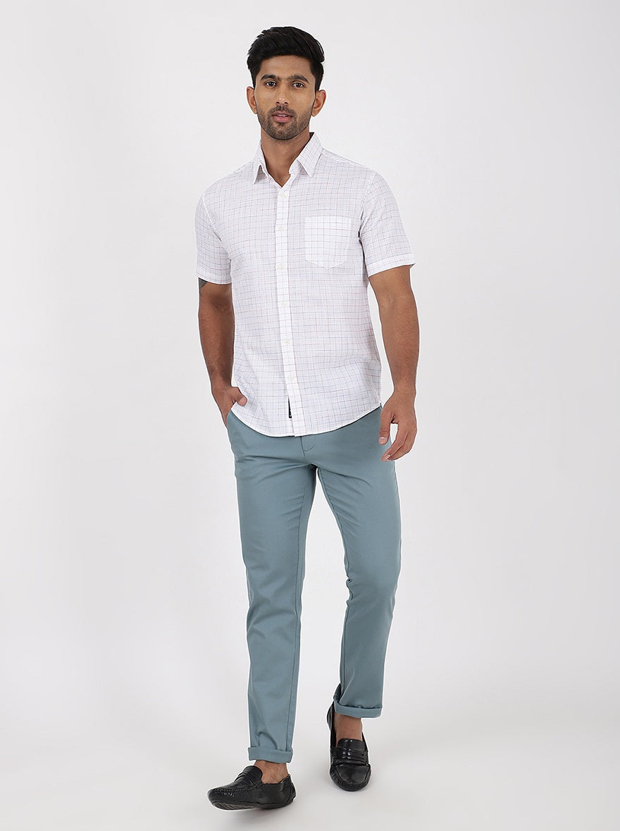 White Checked Slim Fit Casual Shirt | JadeBlue