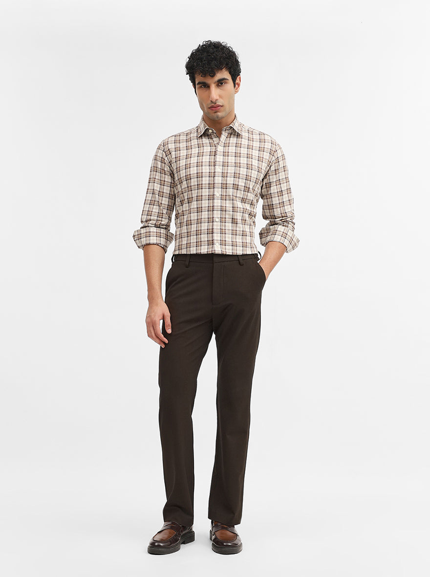 Brown & Beige Checked Smart Fit Semi Casual Shirt | JadeBlue