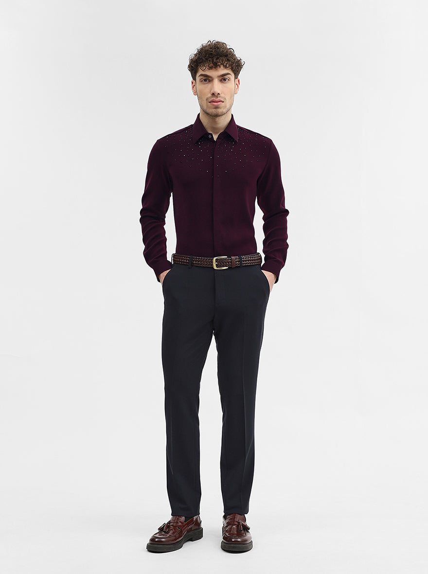 Wine Solid Slim Fit Party Wear Shirt | Wyre