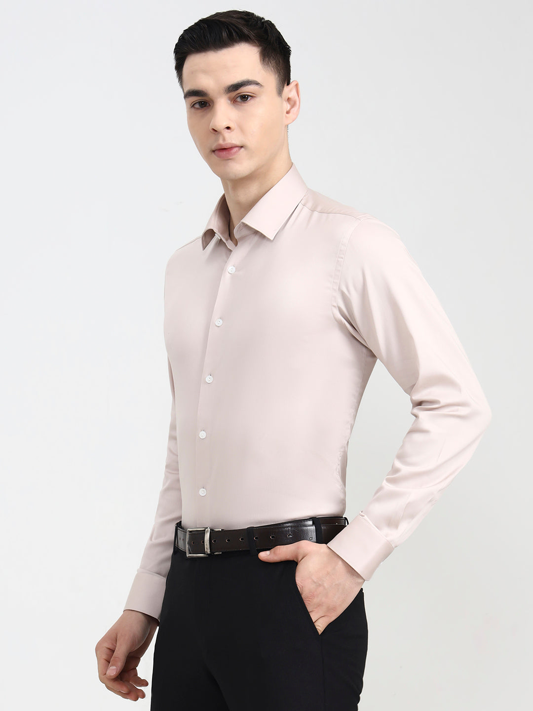 Peach Solid Slim Fit Party Wear Shirt | Wyre