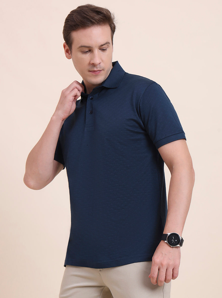 Teal Printed Regular Fit Polo T-Shirt | JadeBlue